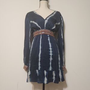 Anthropologie Verb by Pallavi Singhee Flowy Tie Dye embroidered waist Mini Dress